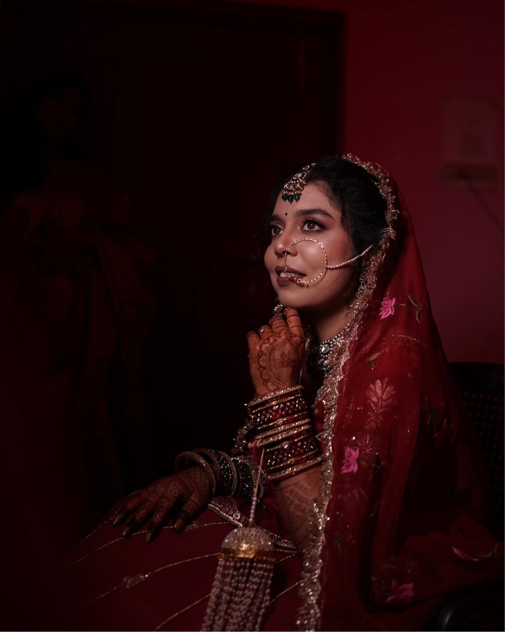 Tanaya Orange Peel Vegan Silk Lehenga Set (1 blouse, 1 skirt, 2 dupattas)