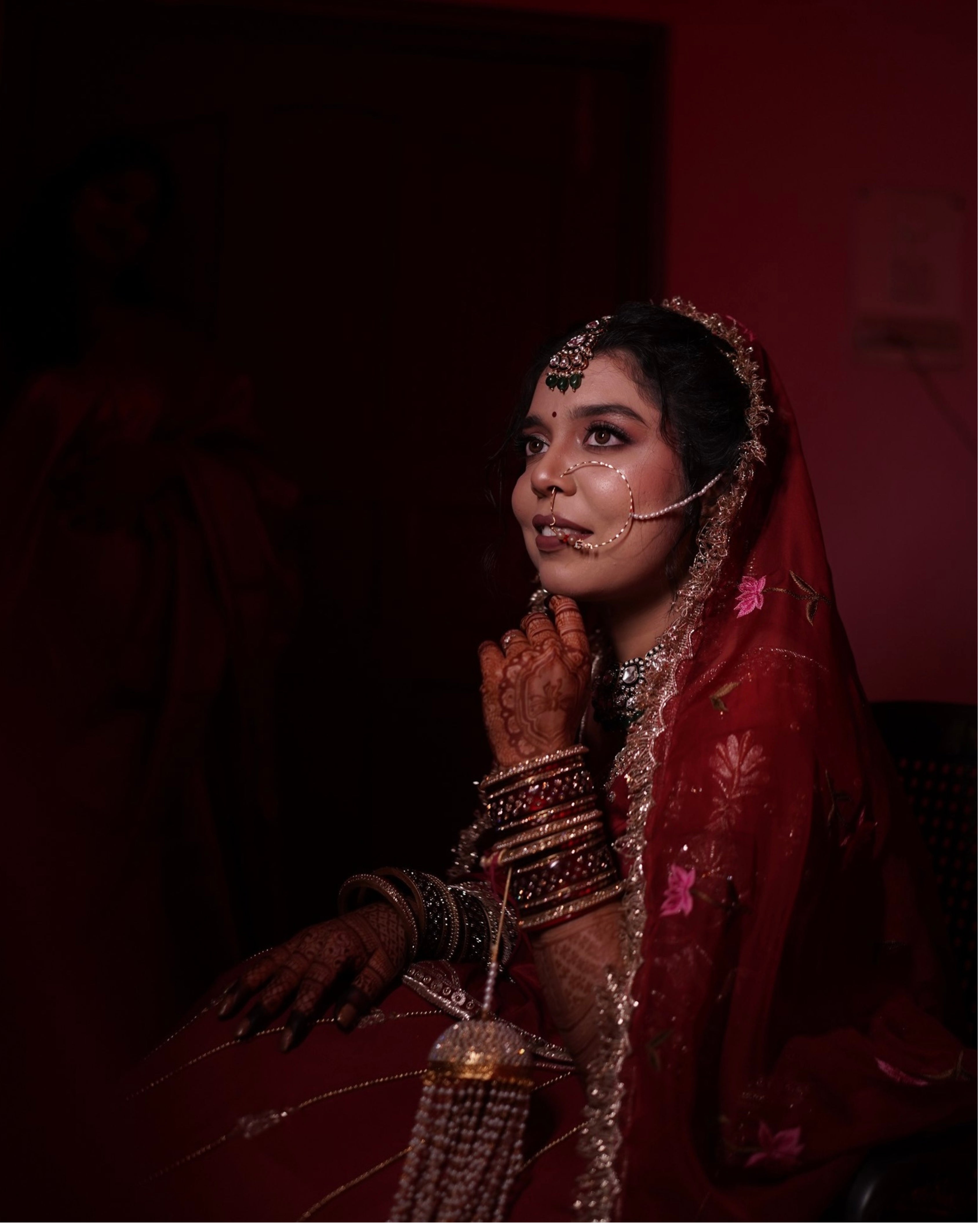 Tanaya Orange Peel Vegan Silk Lehenga Set (1 blouse, 1 skirt, 2 dupattas)