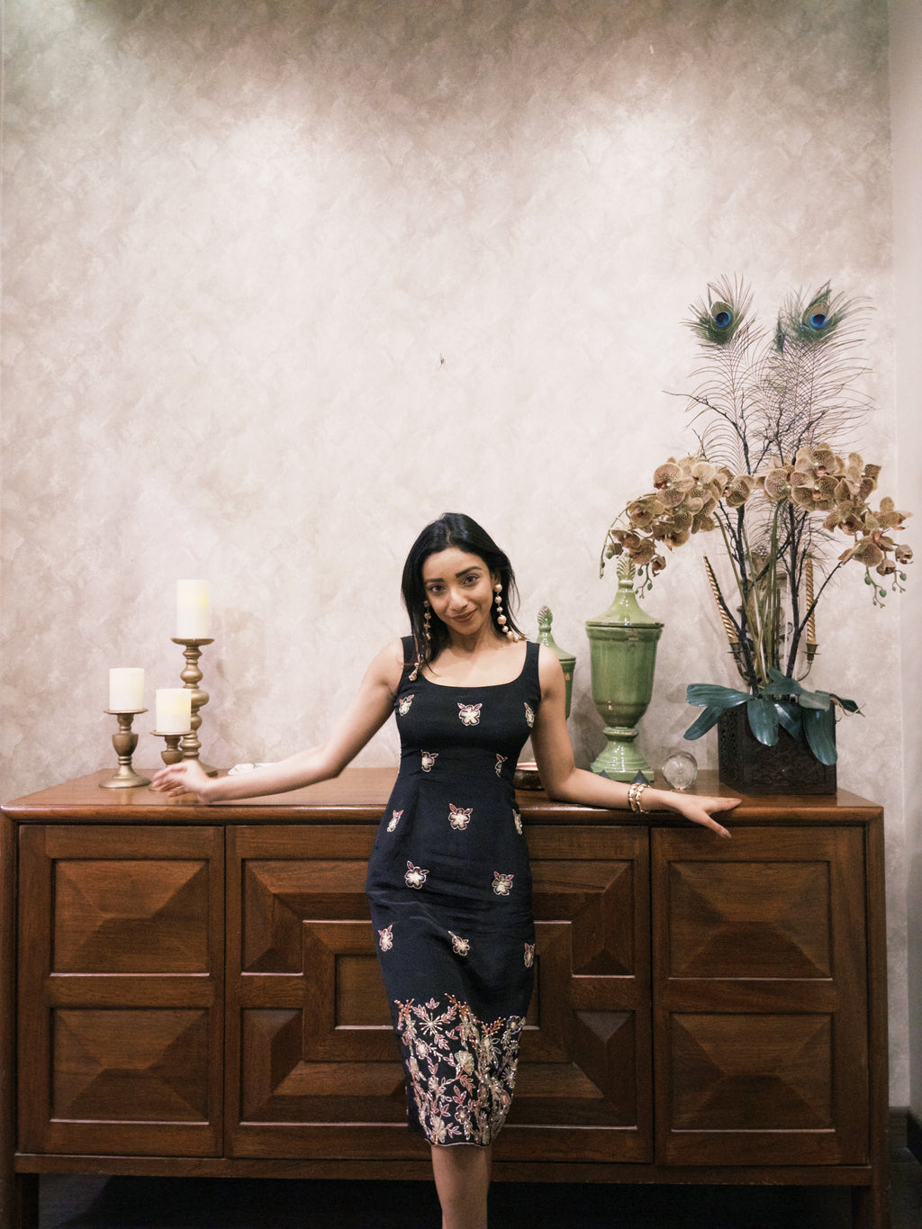 Hand painted | Sleeveless | Black dress