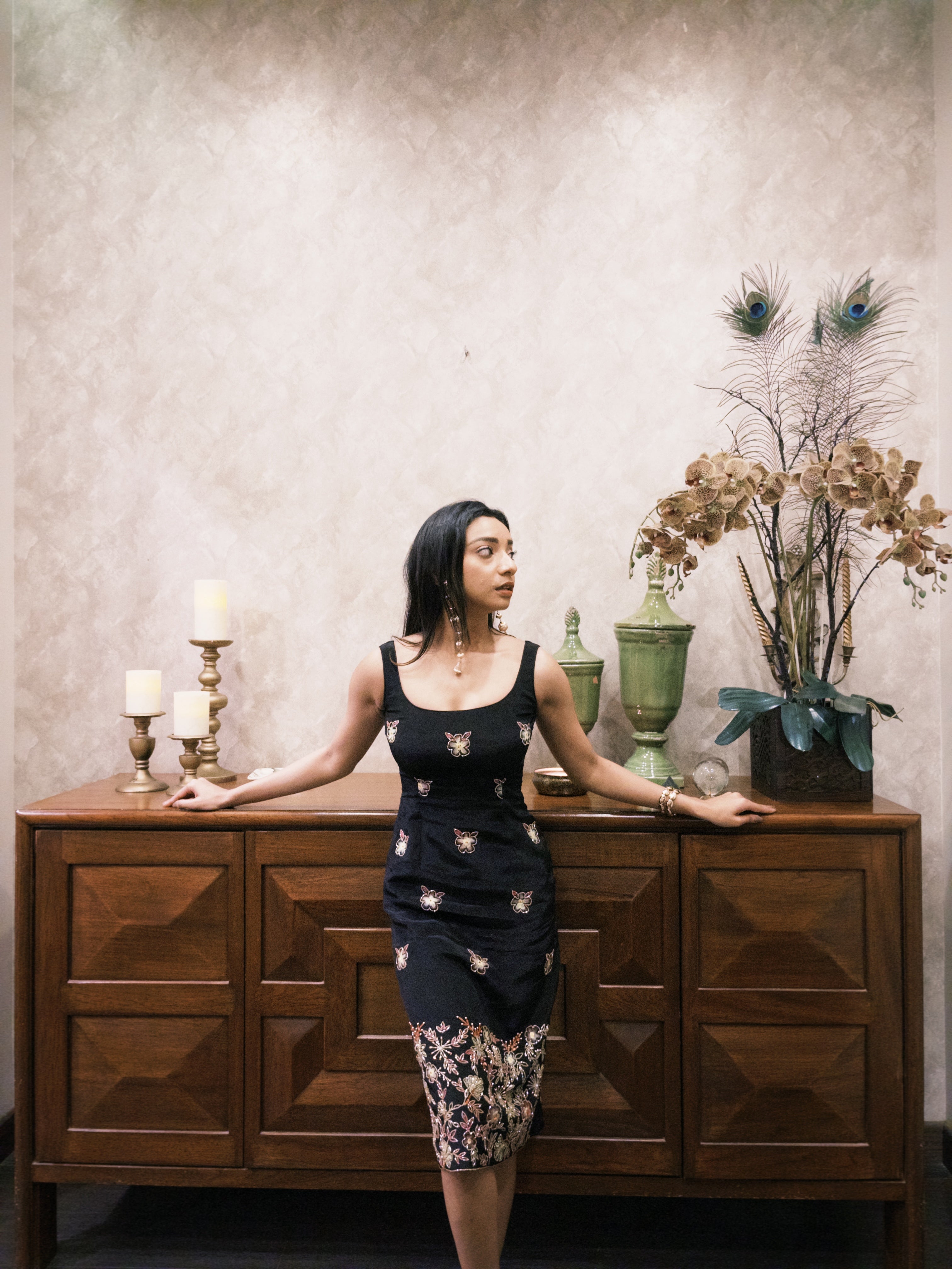 Hand painted | Sleeveless | Black dress