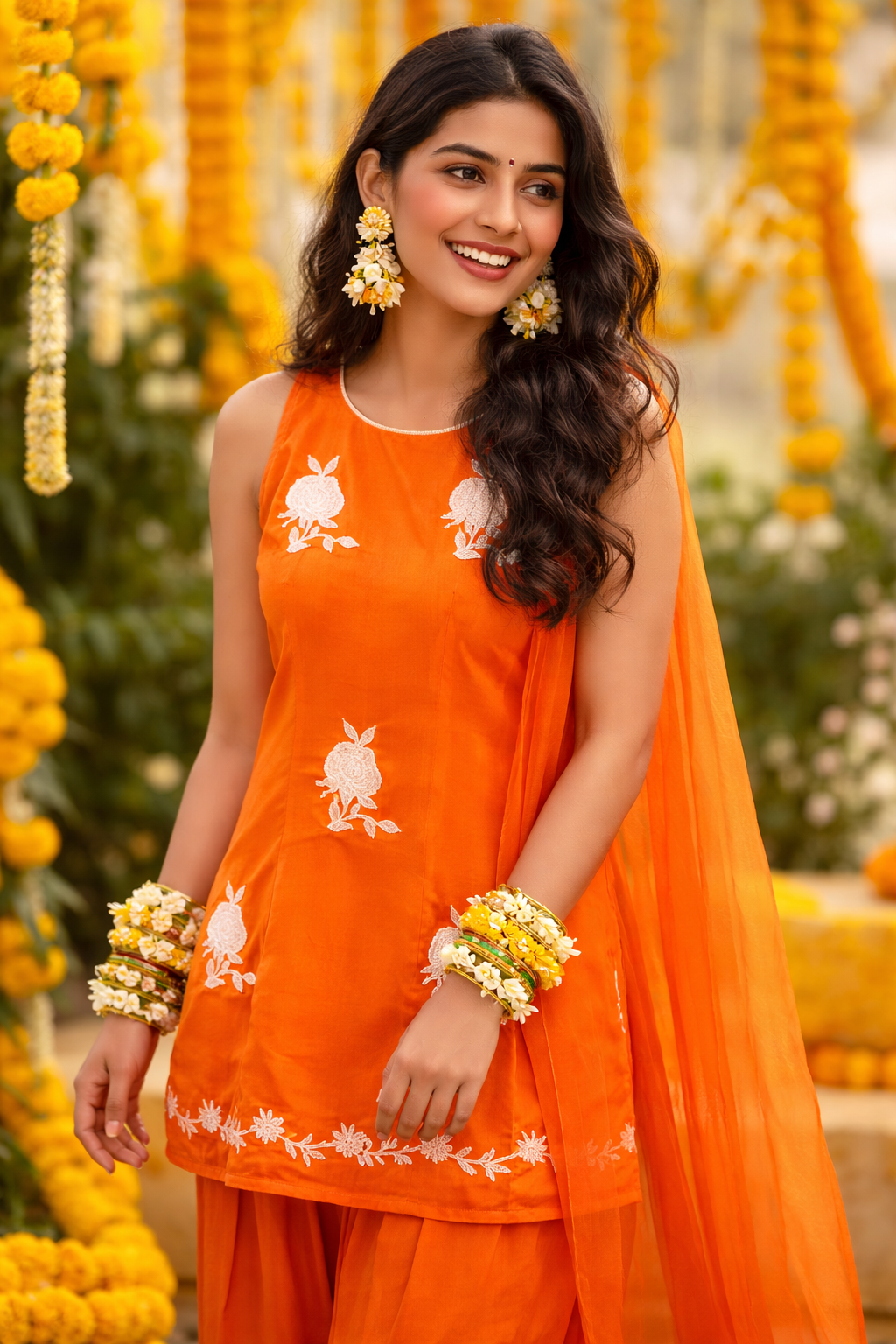 Marigold Embroidered Short Kurta Set