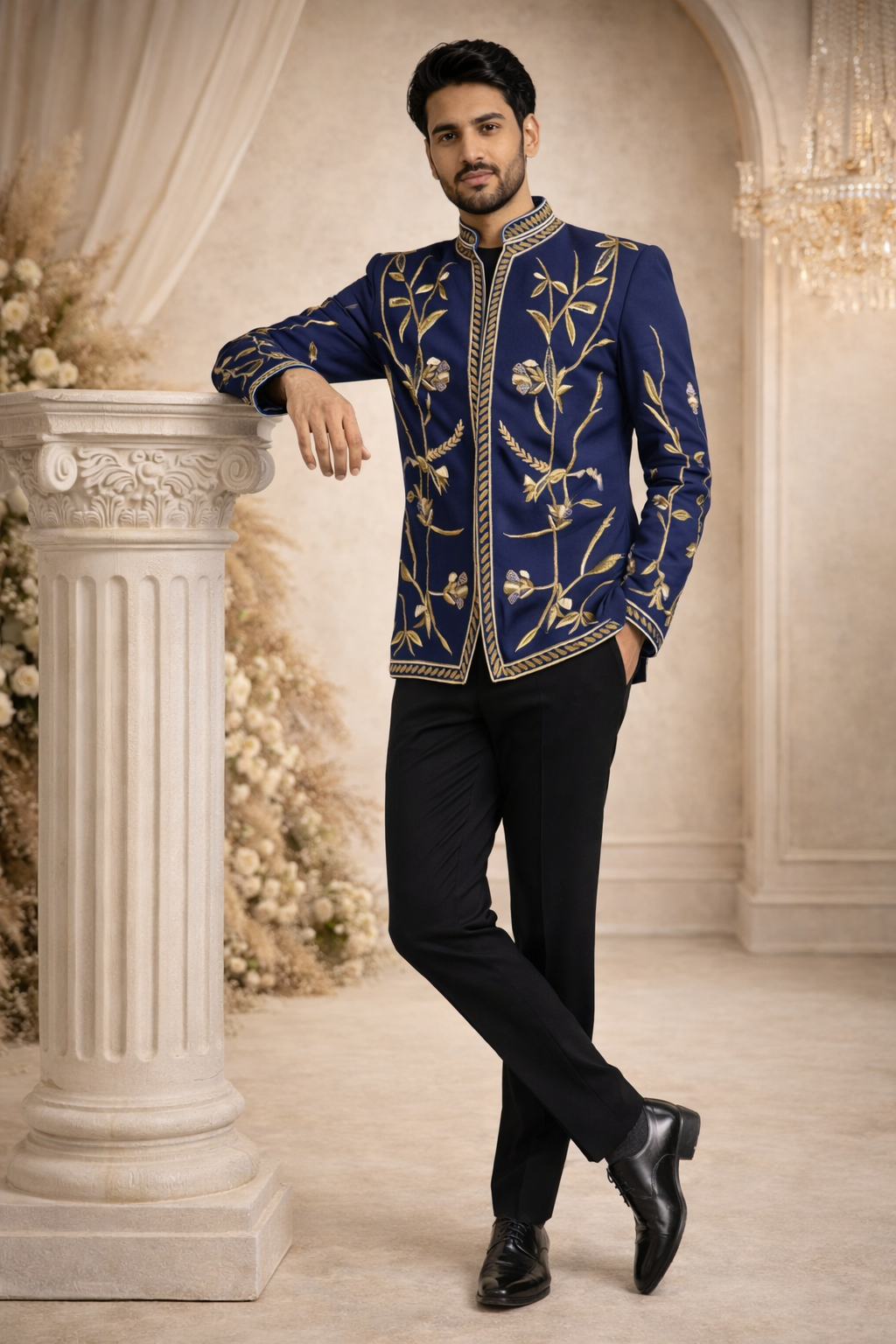Neel Indigo Bandgala Set