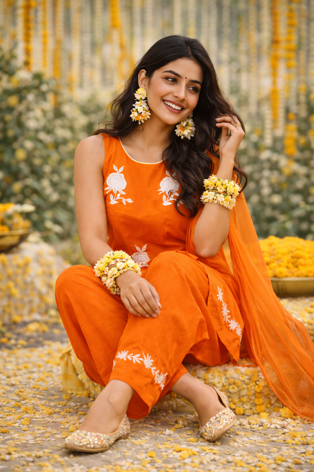 Marigold Embroidered Short Kurta Set