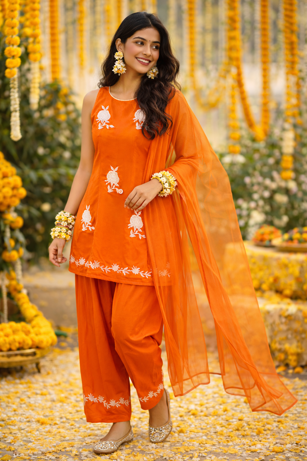 Marigold Embroidered Short Kurta Set