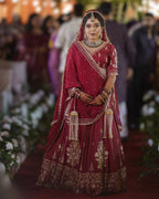 Tanaya Orange Peel Vegan Silk Lehenga Set (1 blouse, 1 skirt, 2 dupattas)