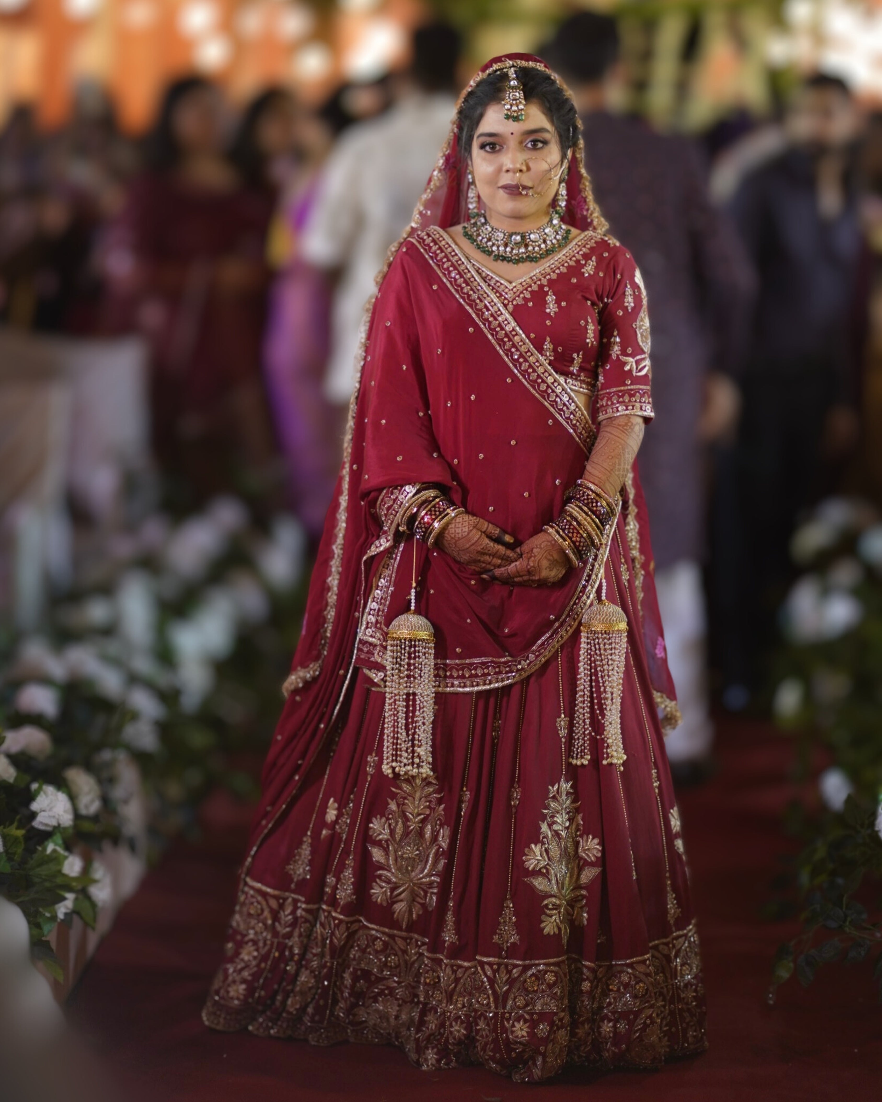 Tanaya Orange Peel Vegan Silk Lehenga Set (1 blouse, 1 skirt, 2 dupattas)