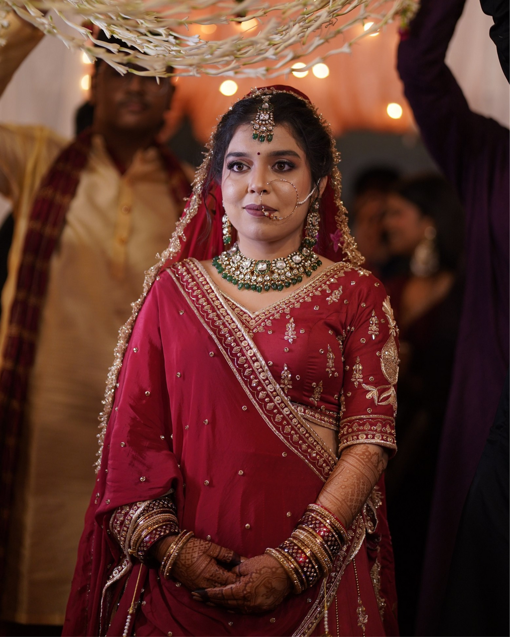 Tanaya Orange Peel Vegan Silk Lehenga Set (1 blouse, 1 skirt, 2 dupattas)