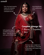 Tanaya Orange Peel Vegan Silk Lehenga Set (1 blouse, 1 skirt, 2 dupattas)